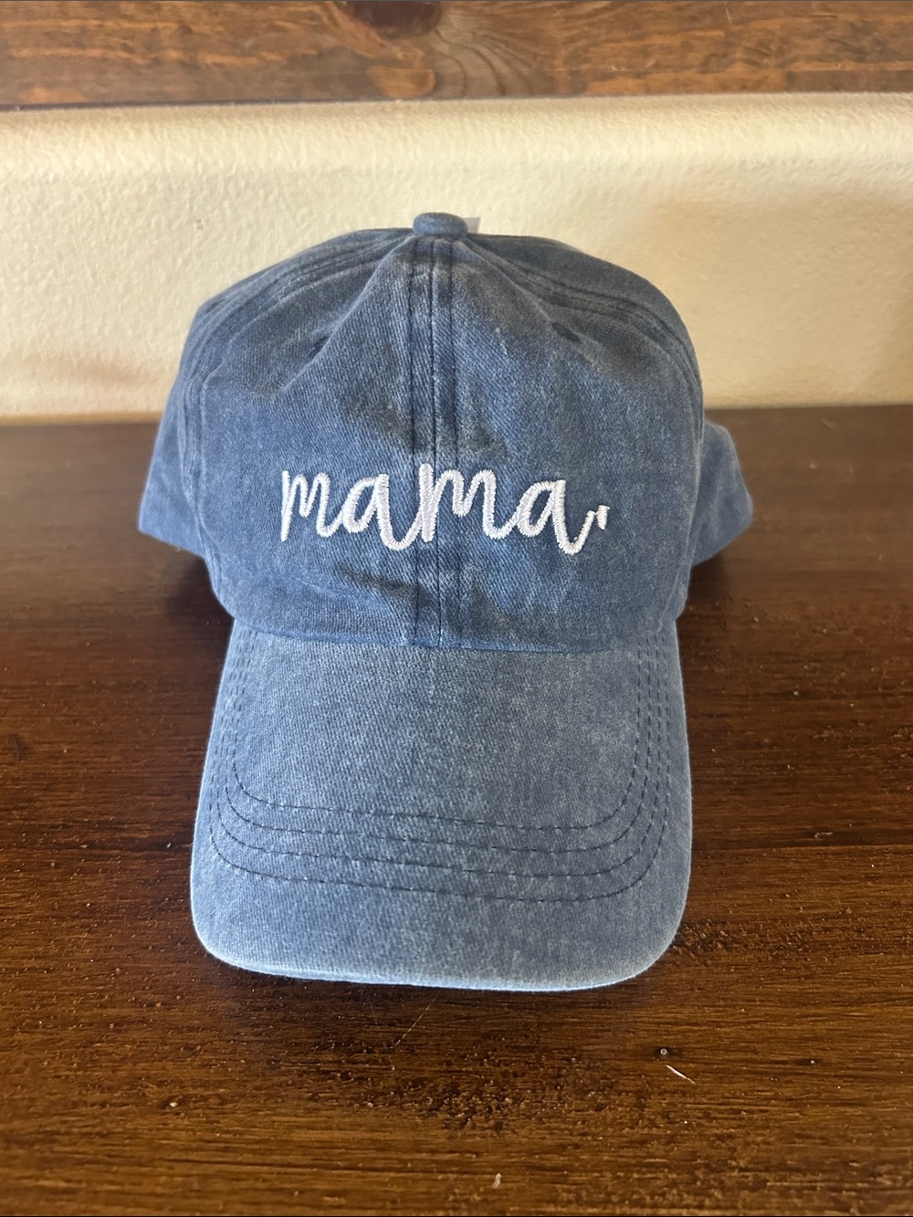 Embroidered 'mama' Denim Baseball Cap - Blue